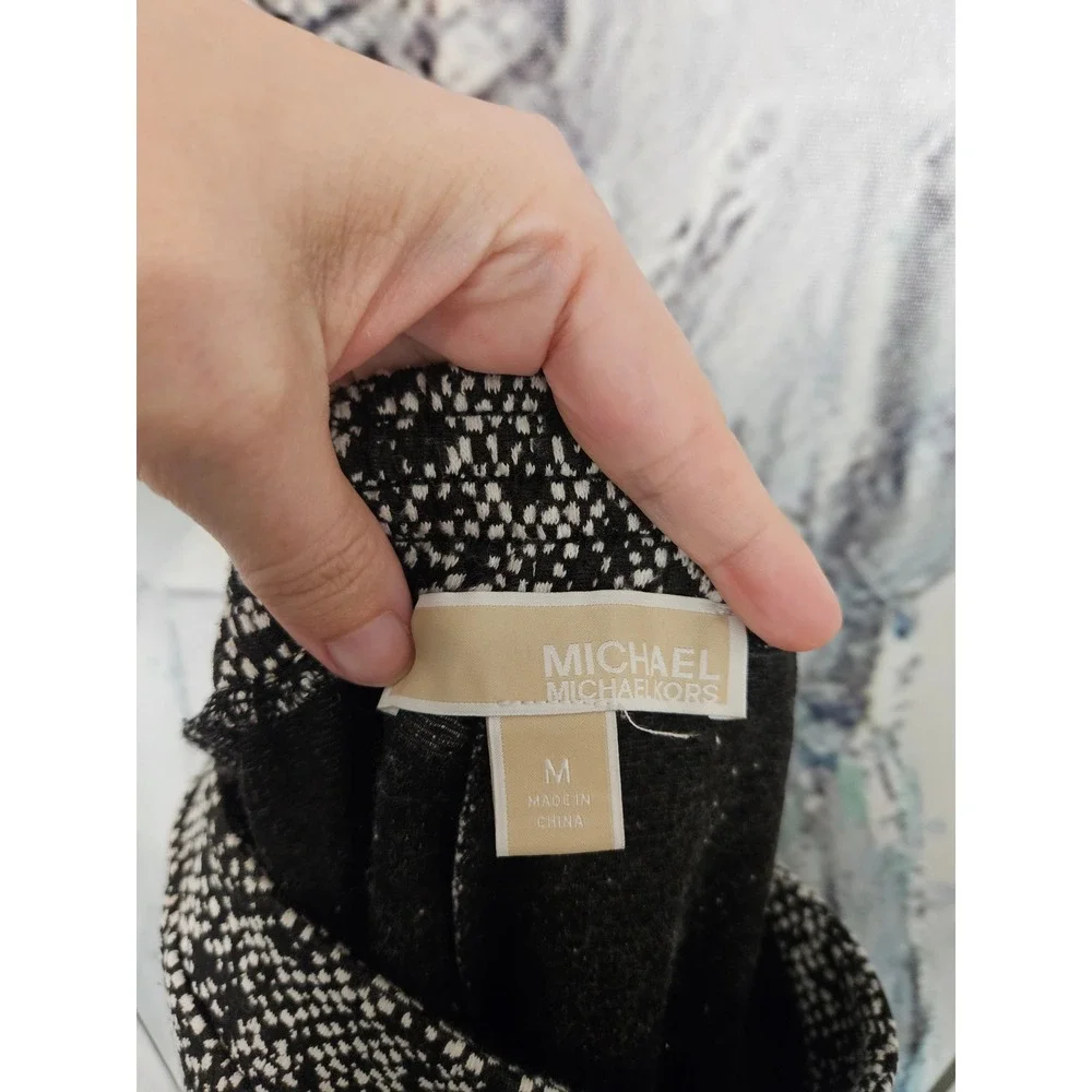 Michael Kors Wide Leg Pants M Black White Speckled Knit Pull On Cropped Culottes